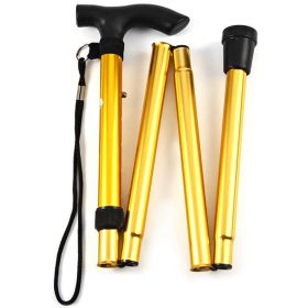 Foldable Lightweight Walking Stick; Trekking Pole With Rubber Tip; Adjustable Height - Golden