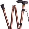 Foldable Lightweight Walking Stick; Trekking Pole With Rubber Tip; Adjustable Height - Brown