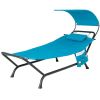 Patio Hanging Chaise Lounge Chair with Canopy Cushion Pillow and Storage Bag - Navy