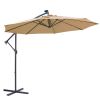 10 FT Solar LED Patio Outdoor Umbrella Hanging Cantilever Umbrella Offset Umbrella Easy Open Adustment with 32 LED Lights - taupe