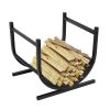 17 Inches Small Decorative Indoor/Outdoor Firewood Log Rack Bin with Scrolls, Black - Black