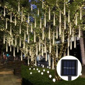 Solar Powered Meteor Shower String Lights 9.84FT Falling Raindrop Tube Lamp Water Resistant Decorative Lights  - WarmWhite