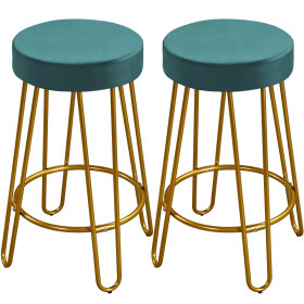 26.5"H Upholstered Velvet Counter Stools with Golden Metal Legs Set of 2, Peacock Blue - Peacock Blue