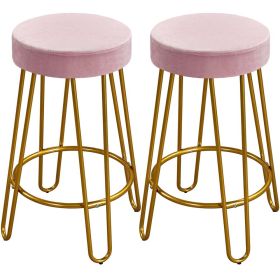 26.5"H Upholstered Velvet Counter Stools with Golden Metal Legs Set of 2, Peacock Blue - Pink with Gold