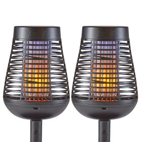 Solar Insect Killer Torch with LED Flame Effect, Black Torch, Area Bug Zapper, 2 Pack - Black