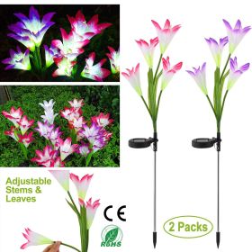 2Pcs Solar Garden Lights Outdoor Lily Flower LED Light 7-Color Changing IP65 Waterproof - Pink & Purple