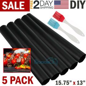 BBQ Grill Mat 5pcs Black Non Stick Bake Magic Matt Miracle Reusable  YJ  - as pic