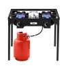 Outdoor Camp Stove High Pressure Propane Gas Cooker Portable Cast Iron Patio Cooking Burner (Double Burner 150000-BTU) - as pic