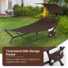 Patio Hanging Chaise Lounge Chair with Canopy Cushion Pillow and Storage Bag - Brown