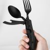 1pc New Outdoor Folding Multifunctional Knife; Fork And Spoon Set; Portable Combination Tableware For Picnic And Mountaineering - Black Color