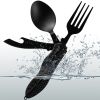 1pc New Outdoor Folding Multifunctional Knife; Fork And Spoon Set; Portable Combination Tableware For Picnic And Mountaineering - Black Color