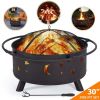 Iron Fire Pit Set Heating Equipment Camping Fire Bowl with Poker Mesh Cover for BBQ Backyard Patio Outdoor Fireplace Black - Black