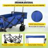 Collapsible Wagon Cart Blue, Foldable Wagon Cart Removable Canopy 600D Oxford Cloth, Collapsible Wagon Oversized Wheels, Portable Folding Wagon Adjust