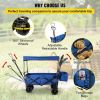 Collapsible Wagon Cart Blue, Foldable Wagon Cart Removable Canopy 600D Oxford Cloth, Collapsible Wagon Oversized Wheels, Portable Folding Wagon Adjust