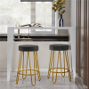 26.5"H Upholstered Velvet Counter Stools with Golden Metal Legs Set of 2, Peacock Blue - Black