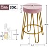 26.5"H Upholstered Velvet Counter Stools with Golden Metal Legs Set of 2, Peacock Blue - Pink with Gold