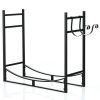 33 Inch Firewood Rack with Removable Kindling Holder Steel Fireplace Wood - Black