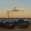 10 FT Solar LED Patio Outdoor Umbrella Hanging Cantilever Umbrella Offset Umbrella Easy Open Adustment with 32 LED Lights - taupe