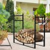 33 Inch Firewood Rack with Removable Kindling Holder Steel Fireplace Wood - Black