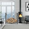 33 Inch Firewood Rack with Removable Kindling Holder Steel Fireplace Wood - Black