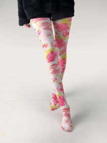 Thin Printed Pantyhose Abstract Retro Stockings (Option: 1821 Rose Big Flower-Average Size)