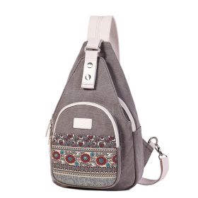 Canvas Chest Bag Unisex Leisure Bag Personality Ethnic Style (Color: Grey)