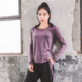 Large Size Quick-drying Slimming Yoga Exercise Running Long Sleeve (Option: Purple-XL)