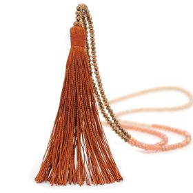 Colorful Velvet Silk Pendant Crystal Tassel Sweater Chain Long Necklace (Color: Coffee)