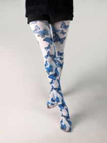 Thin Printed Pantyhose Abstract Retro Stockings (Option: 1826 Blue Big Bowknot-Average Size)