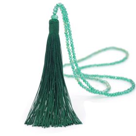 Colorful Velvet Silk Pendant Crystal Tassel Sweater Chain Long Necklace (Color: Green)