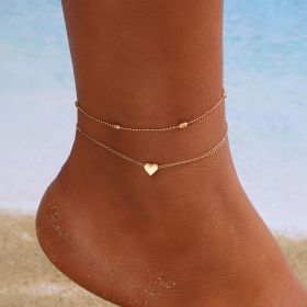 Creative Double-layer Heart-shaped Anklet Beach Foot Ornaments (Option: Jl01-Alloy)