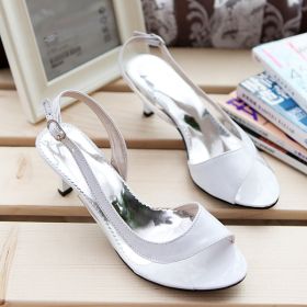 Women's Thin Heel Medium Heel Flat Buckle Sandals (Option: White-47)