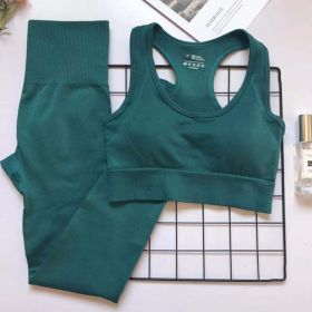 Womens High Waist Fitness Pants Suit For Abdomen And Buttocks (Option: Dark green suit-S)