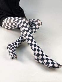 Thin Printed Pantyhose Abstract Retro Stockings (Option: 1828 Black And White Plaid-Average Size)