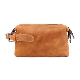 Fashionable Retro Leather Wash Multifunctional Storage Bag (Color: Khaki)