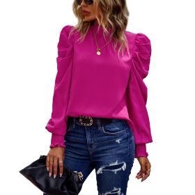 Women's Solid Color Casual Shirt With Puff Sleeves (Option: Rose Red-S)